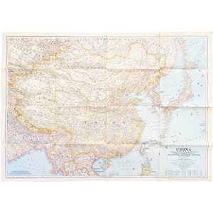 Vintage Landkarte China / 1940s Asien Plakat Wandkunst