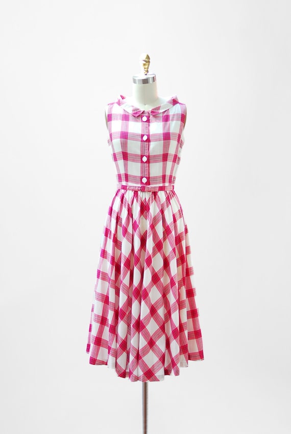 vintage Bobbie Brooks pink plaid cotton dress / si