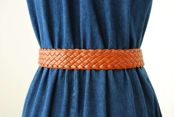 vintage brown woven leather belt - image 3