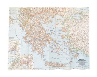 vintage 1950s Greece and The Aegean Sea map poster wall art