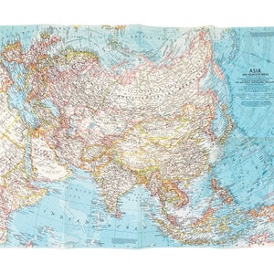 vintage 1950s Asia and Adjacent Areas map poster wall art