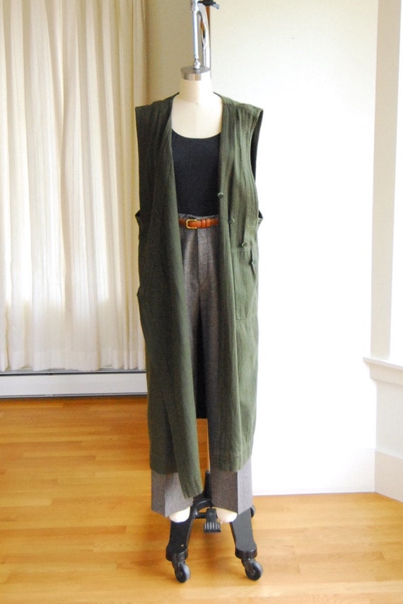 vintage Junko Sagawa green cotton long duster vest - image 2