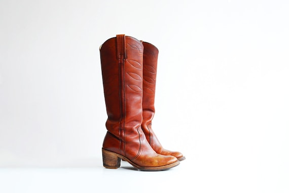 vintage 1970s Frye black label leather boots / si… - image 1