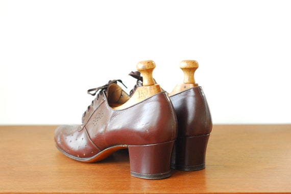 vintage 1930s shoes / 30s brown leather peep toe … - image 3