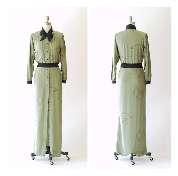 Vintage Michaele Vollbracht sage green silk full … - image 2