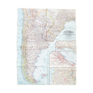 Póster de pared vintage con mapa del sur de Sudamérica de los años 50