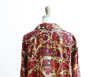 vintage chain and animal print silk oversized blouse
