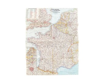 vintage 1960s France, Belgium, and The Netherlands map poster wall art