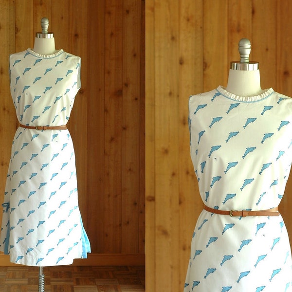 vintage dolphin dress / vested gentress novelty print dress