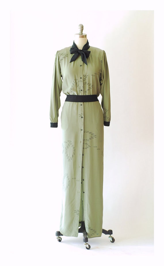 Vintage Michaele Vollbracht sage green silk full … - image 3