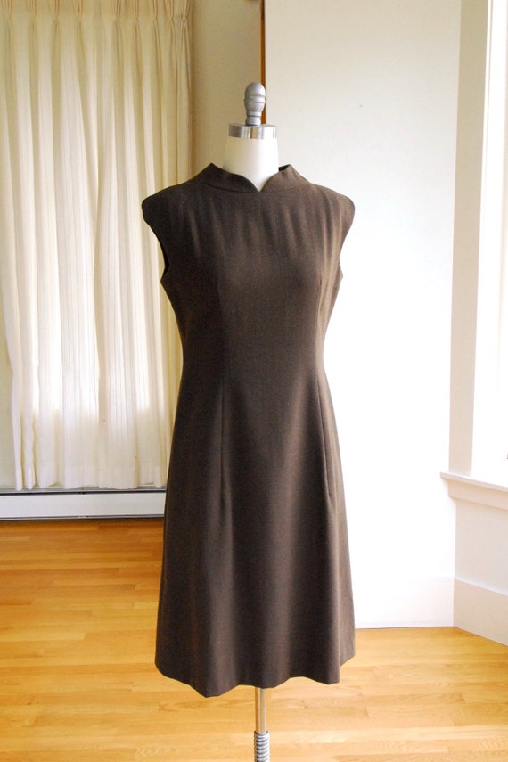 vintage 1960s Pauline Trigere dark brown wool mod… - image 1