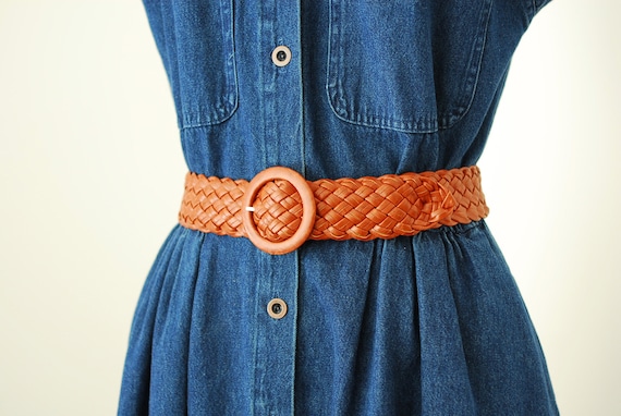 vintage brown woven leather belt - image 2
