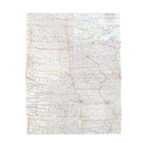 Mapa vintage dos Estados Unidos do Centro-Norte dos anos 1950 / pôster de arte de parede do Centro-Oeste