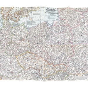 vintage 1950s Poland and Czechoslovakia map poster wall art