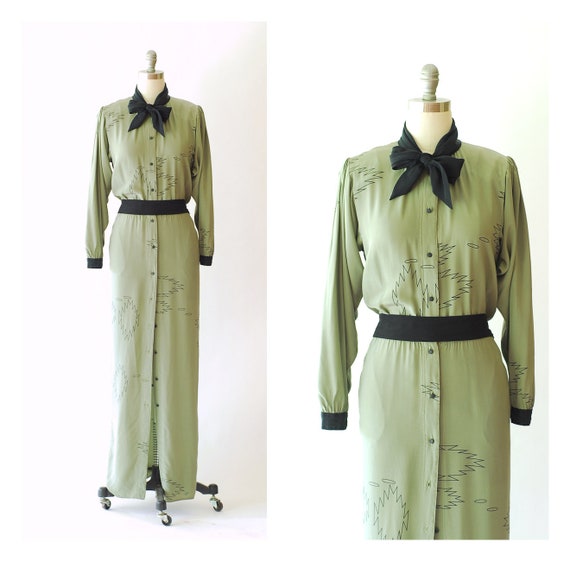 Vintage Michaele Vollbracht sage green silk full … - image 1