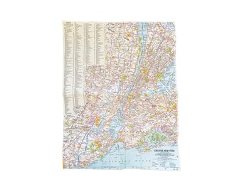 Vintage 1960er Jahre Greater New York / Tourist Manhattan doppelseitige Karte Plakat Wandkunst