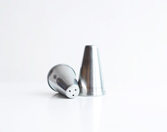 vintage Japanese stainless steel mid-century modern salt and pepper shakers