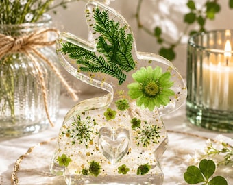 Handmade Resin Bunny with Real Pressed Flowers