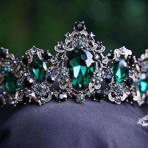 Sultry Vintage Emerald Green Crystal Tiara Bronze Bridal Goth Gift Diadem