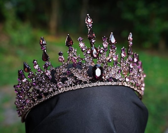 Vintage Purple Burgundy Tiara Bridal Gothic Crown Birthday Wedding Gift Diadem