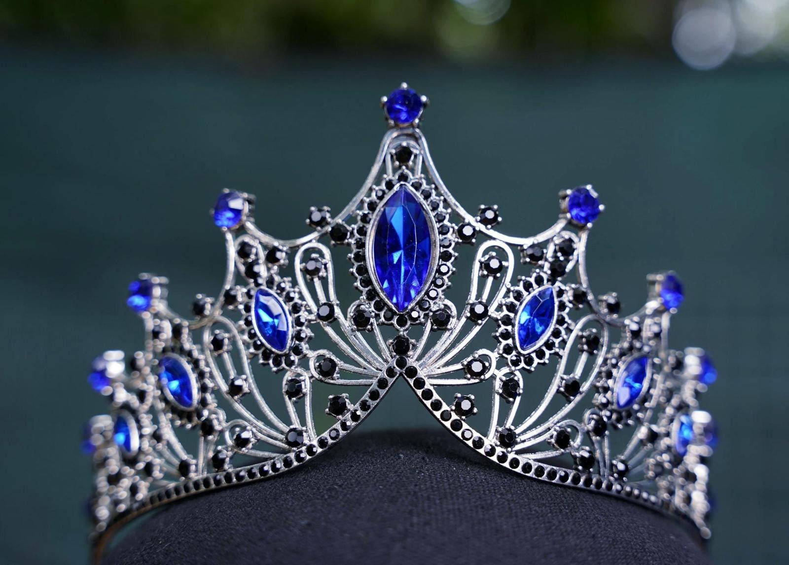 Silver Tiara With Blue Gems - Etsy display picture 1