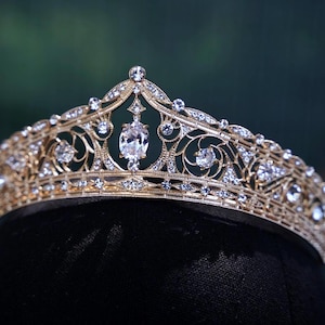 Oval Gem Gold Crystal Tiara Bridal Crown Birthday Wedding