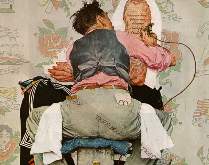 Norman Rockwell Print the Tattooist Tattoo Artist Sailor Navy Americana