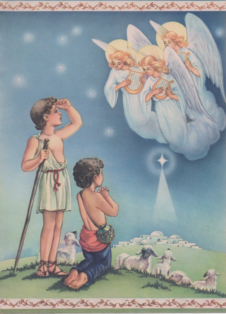 1944 ANGELS SHEPHERDS print STAR Bethlehem Baby Jesus Christ | Etsy