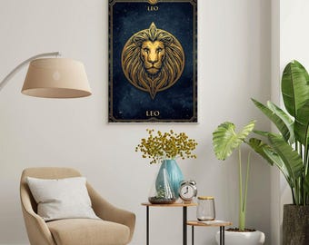 Lejonet Zodiac väggkonst, astrologi utskrivbar poster, digital nedladdning, minimal lyxig zodiacdekor