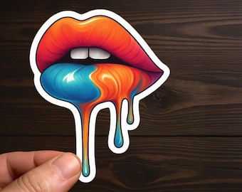 Dripping Rainbow Lips | Colorful Melted Lip Art, Sexy, Adult Humor, Sarcastic Decal, Offensive Decals, Water Resistant, Die-Cut Sticker