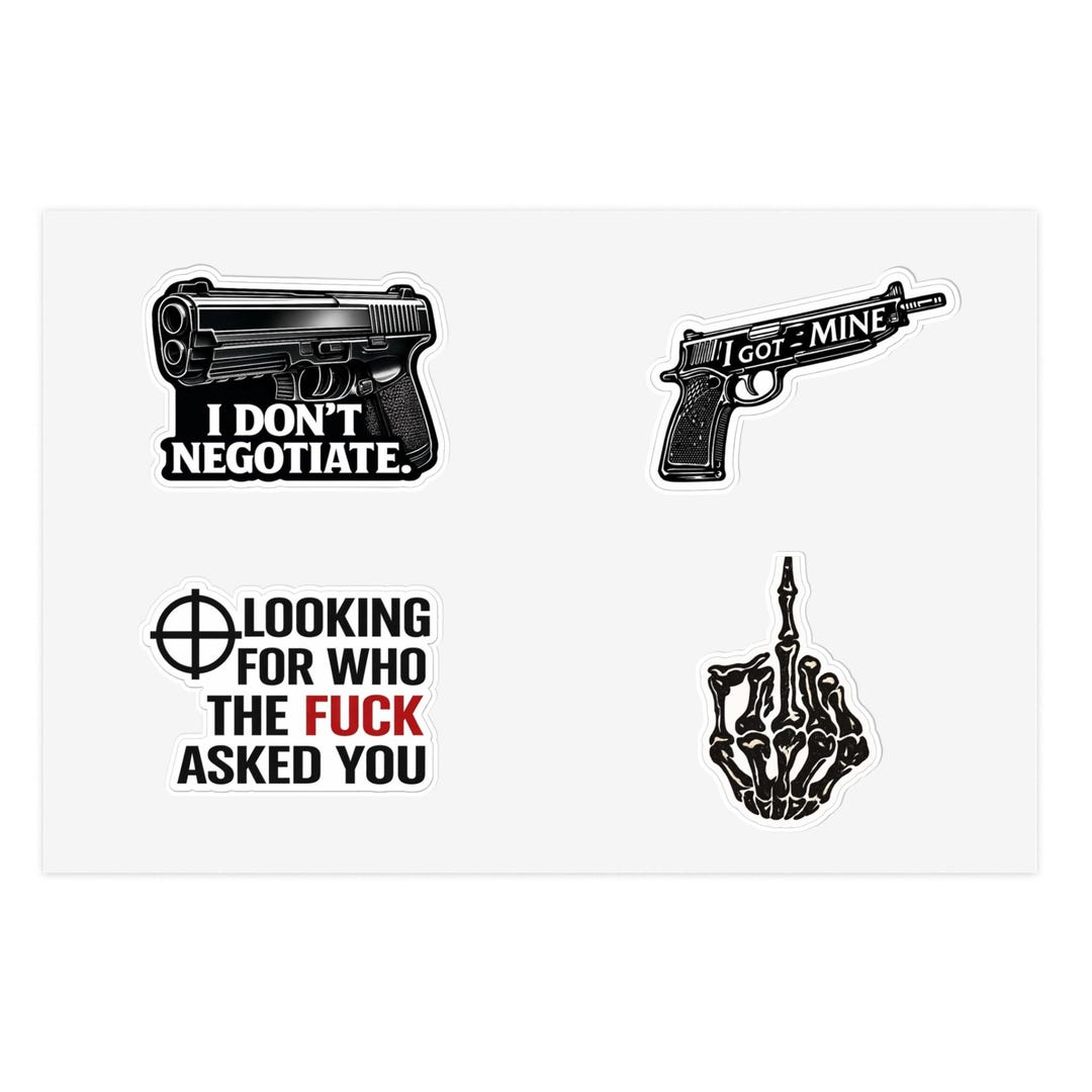 Aggressive Gun & Skull Graphic Sticker Sheet | Profanity Text Decal ...
