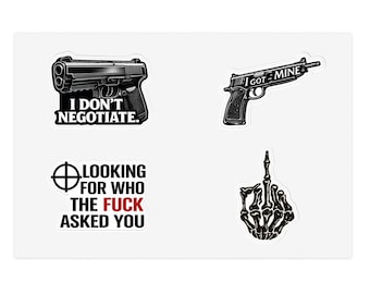 Aggressive Gun & Skull Graphic Sticker Sheet | Profanity Text Decal, Adult Humor, Sarcastic Decal, Offensive Decals