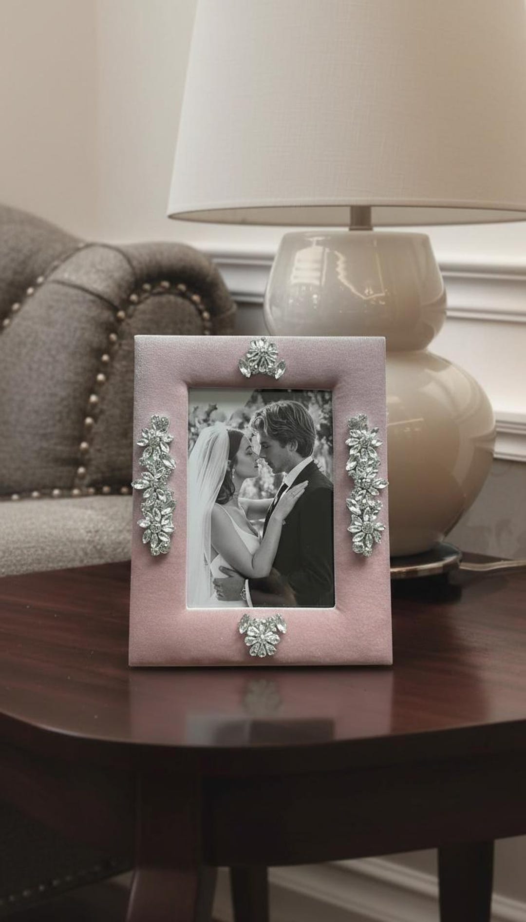 Rhinestone Wedding Blush Pink Velvet Photo Frame: Anniversary Keepsake ...