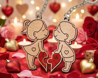Personalized Valentine's Keychain, 3D Laser Cut Matching Keychains (SVG)
