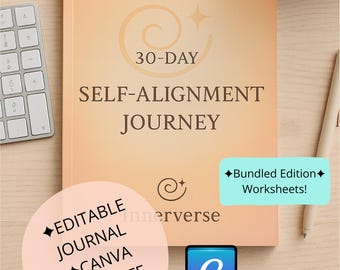 Diario de autoalineación de 30 días / Plantillas editables de Canva + Hojas de trabajo adicionales / Bienestar, reflexión y crecimiento espiritual