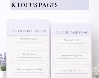 Páginas de planificación intencional y concentración / Hojas de trabajo imprimibles y editables en Canva