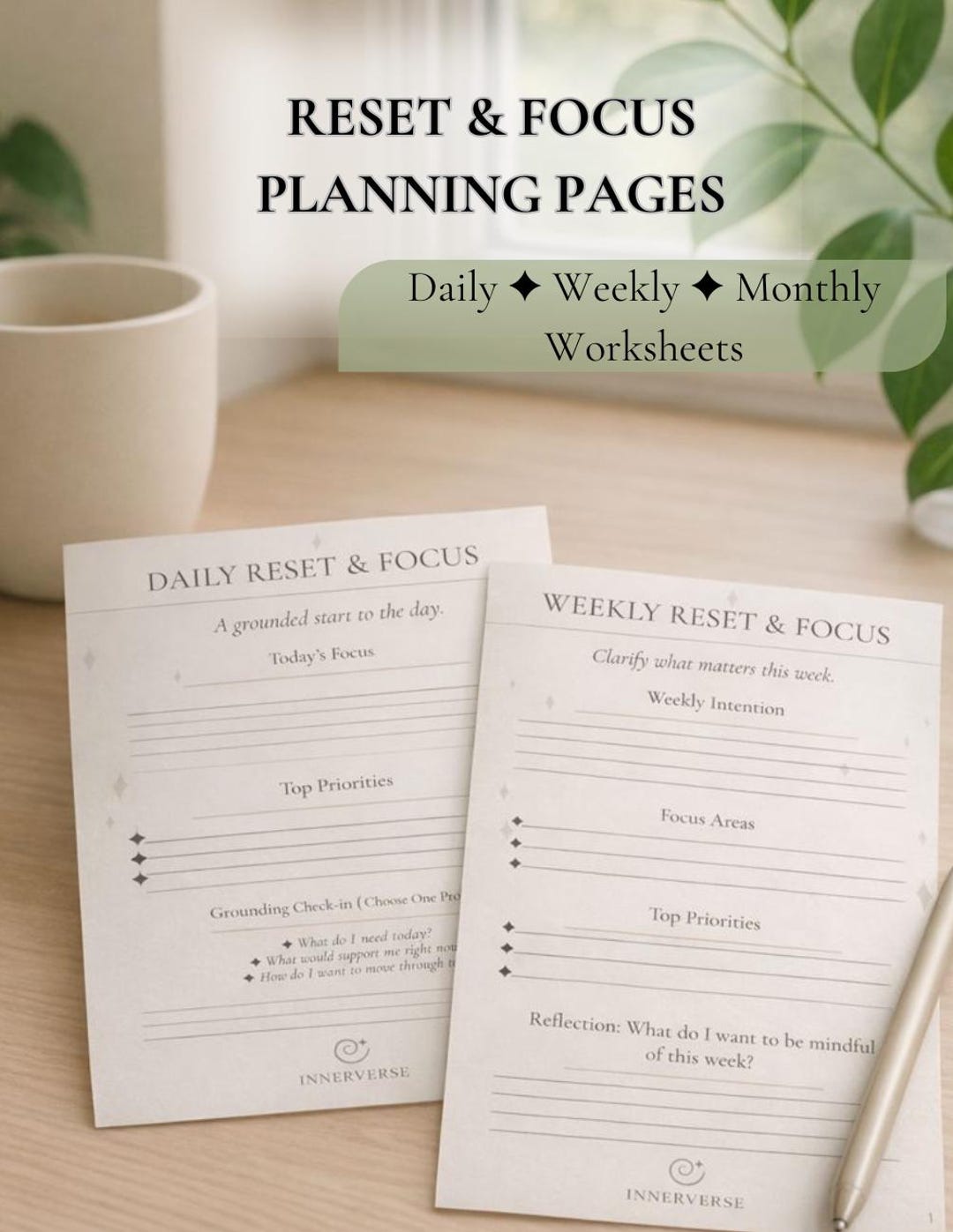 Printable Daily Weekly Monthly Planner | Reset & Focus Planning ...