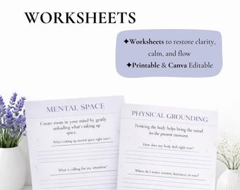 Hojas de trabajo para crear espacio / Claridad mental, calma y concentración / Páginas de Canva imprimibles y editables