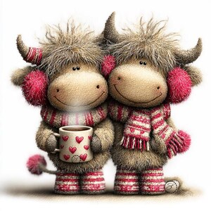 Valentine Highland Cow Clipart | Animal Duo (Digital File))