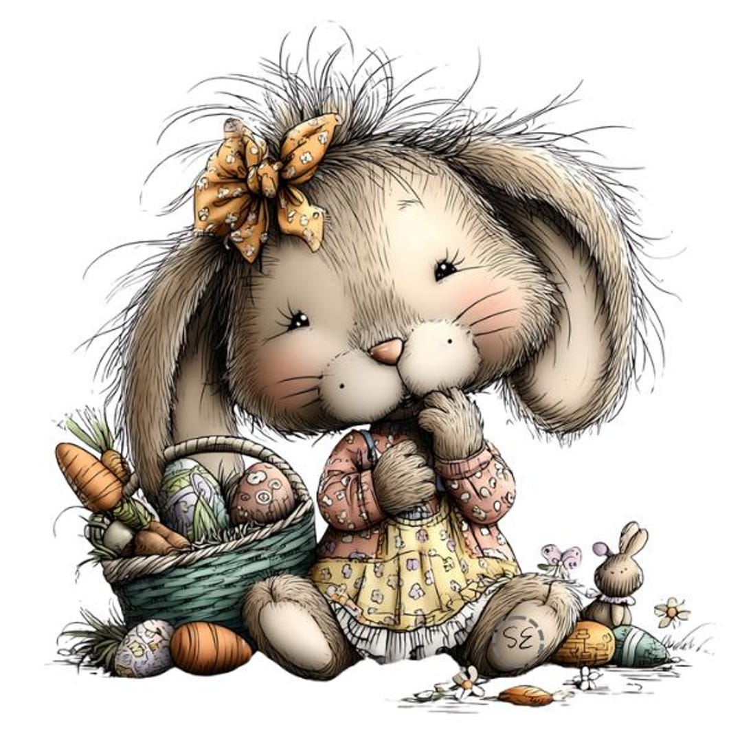 Whimsical Easter Girl Bunny Clipart | Springtime Graphics (digital File ...