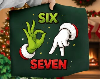 Six Seven Christmas Hand Gesture Sticker Funny Holiday Meme Design Santa.