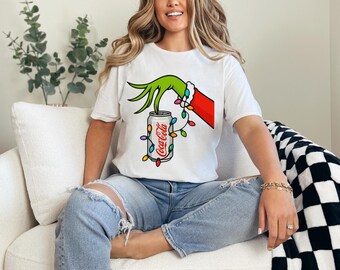 Funny Christmas Soda Grinch Hand Illustration, Holiday Cartoon Artwork