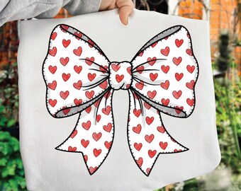 Valentine Heart Bow Illustration with Hand Drawn Red Love Pattern.