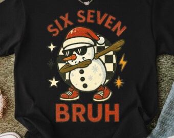 Six Seven Bruh Snowman Christmas Graphic Vintage Winter Meme Design Funny Holiday Street.