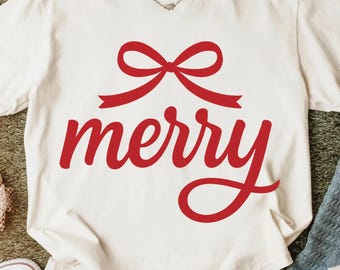 Merry Christmas Calligraphy Typography with Red Bow PNG