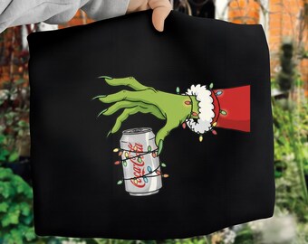 Funny Christmas SVG Grinch Hand Soda Can Design • Holiday Drinking Humor Cut File.