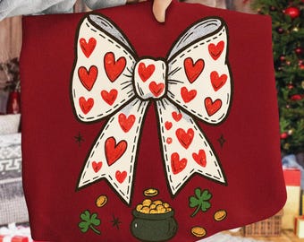 Valentine Lucky Bow Clipart with Hearts and Shamrocks for St Patrick’s Day PNG