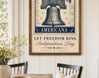 Vintage Liberty Bell Americana Poster, Let Freedom Ring Independence Day Print