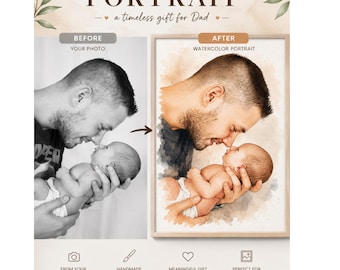 Custom Watercolor Portrait From Photo, Personalized Father and Baby Art, Father's Day Gift,