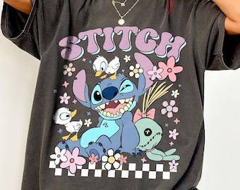 Comfort Colors Retro Stitch Aloha Shirt, Lilo and Stitch Tee, Ohana Tropical Surf WDW Disneyland Cruise Summer Family Vacation 2026 Gift